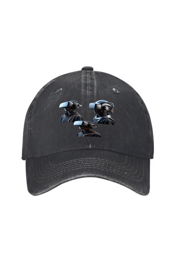 Vintage Cotton Washed Distressed Baseball Cap - Unique Dad Hat with Triangular Robotic Figures Design for Men & Women