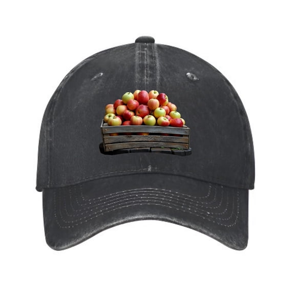 Vintage Cotton Washed Distressed Baseball Cap - Unique Wooden Crate with Colorful Apples Design - Stylish Golf Dad Hat for Men & Women