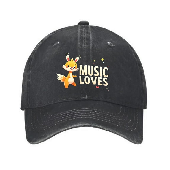 Vintage Cotton Washed Distressed Baseball Cap with Cheerful Cartoon Fox Colorful Stars & Hearts - Golf Dad Hat for Men & Women