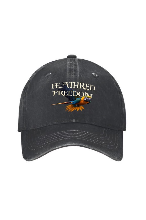 Vintage Cotton Washed Distressed Baseball Cap with Colorful Parrot Design - Feathered Freedom Golf Dad Hat for Men & Women