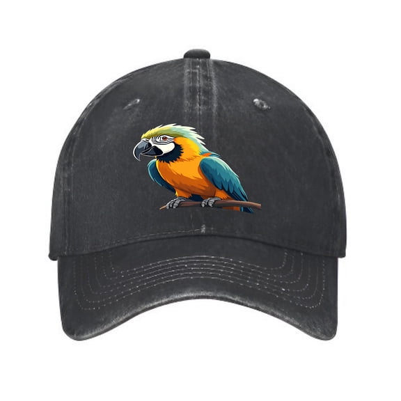 Vintage Cotton Washed Distressed Baseball Cap with Colorful Parrot Design - Unique Golf Dad Hat for Men & Women Perfect for Outdoor Adventures