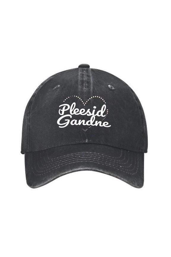 Vintage Cotton Washed Distressed Baseball Cap with Cursive ' Pleasid Gandne ' Text and Heart Outline - Stylish Golf Dad Hat for Men and Women