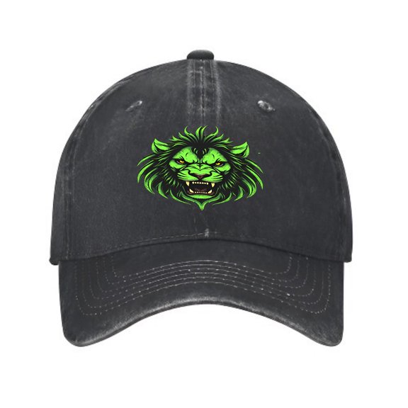 Vintage Cotton Washed Distressed Baseball Cap with Green Lion ' s Head - Stylish Golf Dad Hat for Men & Women Perfect for Casual Wear