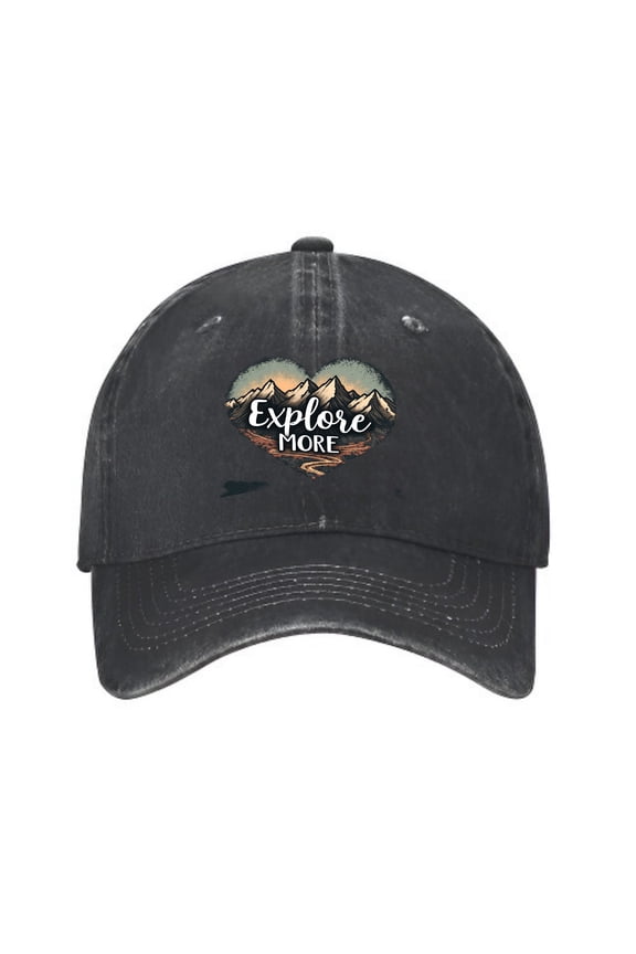 Vintage Cotton Washed Distressed Baseball Cap with Mountain Range Graphic - Explore More Design for Men & Women