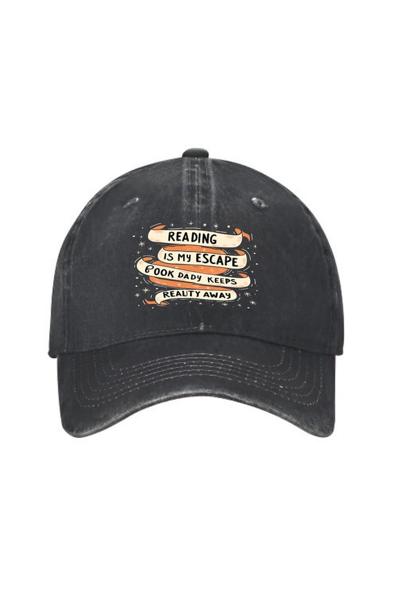 Vintage Cotton Washed Distressed Baseball Cap with Scroll Banners - " Reading is My Escape " Design for Men & Women