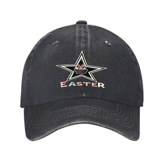 Vintage Cotton Washed Distressed Baseball Cap with Star Emblem and Colorful ' EASTER ' Design - Stylish Golf Dad Hat for Men and Women