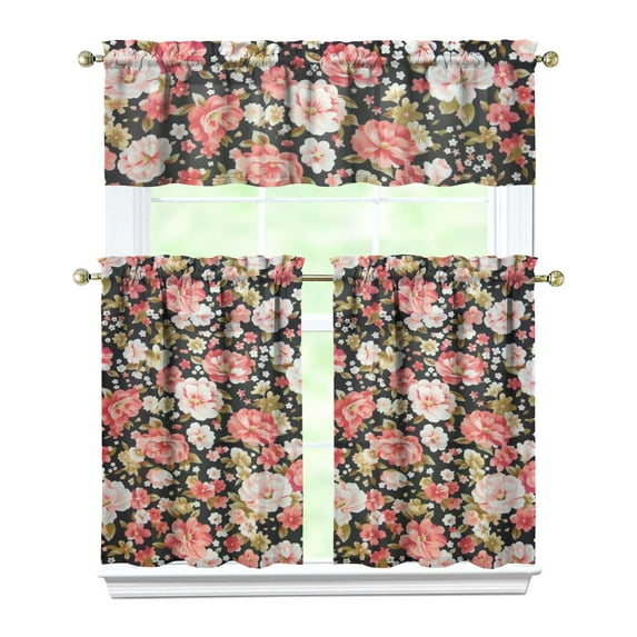 Vintage Country Bloom Curtains 36 Inch - 3 Panel Floral Bohemian Set with Rustic Wildflowers, Rod Pocket