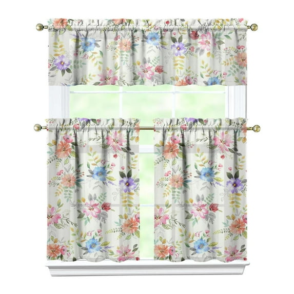 Vintage Country Bloom Curtains 36 Inch - 3 Panel Floral Bohemian Set with Rustic Wildflowers, Rod Pocket
