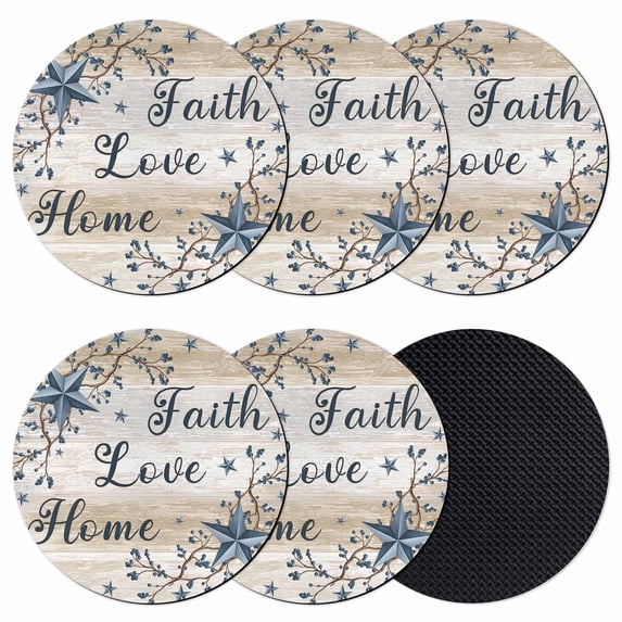 Vintage Country Coasters Set of 6, Absorbent Coasters for Drinks, Blue Rustic Texas Star Vines Wooden Grain Coaster for Desk Coffee Table Protection, Home Decor House Warming Gifts 4"