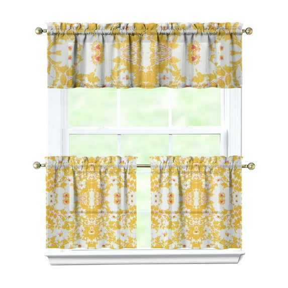 Vintage Country Curtains 24 Inch - 3 Panel Rustic Bloom Set with Bohemian Wildflowers, Farmhouse Kitchen Window Drapes