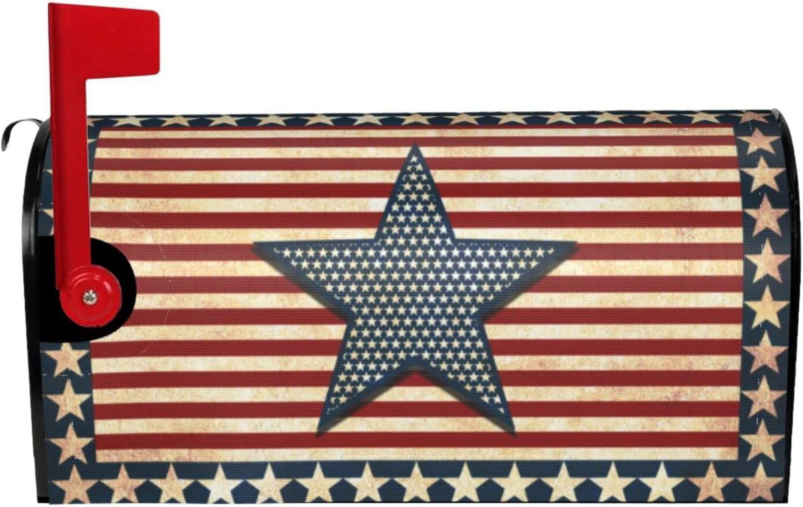 Vintage Country Farmhouse American Flag 4th of July Patriotic Mailbox Magnetic Post Mailbox Cover Garden Decor Outdoor Large 25.5" X 21"