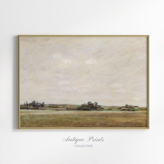 Vintage Country Landscape, Antique Neutral Rustic, Farmhouse Wall Decor, Unframed Paper Print