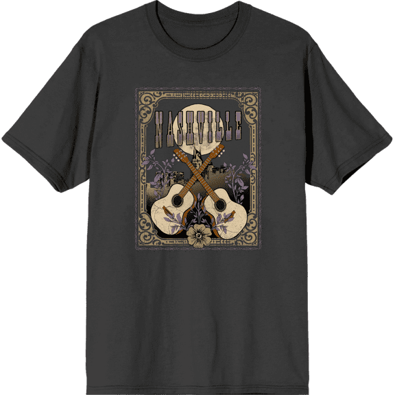 Vintage Country Nashville Guitars With Distressed Flowers Crew Neck Short Sleeve Adult T-shirt
-XL-Charcoal