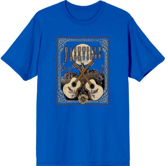 Vintage Country Nashville Guitars With Distressed Flowers Crew Neck Short Sleeve Adult T-shirt
-XS-Orange