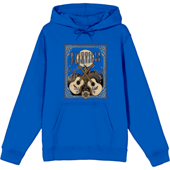 Vintage Country Nashville Guitars With Distressed Flowers Long Sleeve Adult Hooded Sweatshirt-3XL-Blue