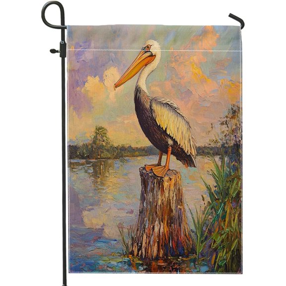 Vintage Country Pelicans Front Yard Backyard Burlap Garden Flags 12x18 Double Sided for Outside, Oil Painting Lake Pond Small House Flags, Bird Home Porch Lawn Flags