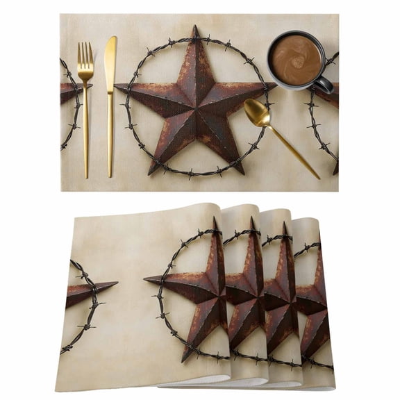 Vintage Country Placemats Set of 1, Western Lone Star Metal Circle Non-Slip Place Mats Washable Table Mats for Kitchen Dining Table Decorations Indoor/Outdoor