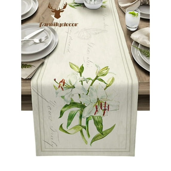 Vintage Country Plants Lilies Table Runner Home Wedding Table Flag Mat Centerpieces Decoration Party Dining Long Tablecloth