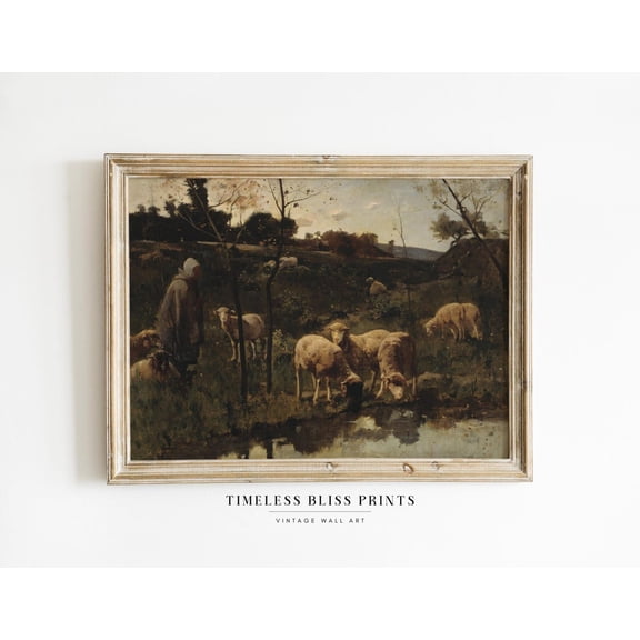 Vintage Country Sheep Herd Print Antique Moody Sheep Shepherd Printable Art Lamb Wall Art Farmhouse Printable Poster Decor, Unframed Poster Size 12x18 F03.1.22l60