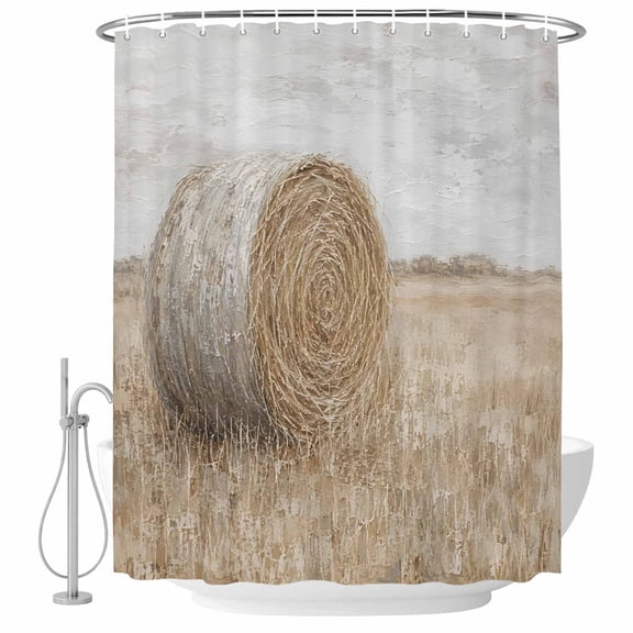 Vintage Country Shower Curtain for Bathroom, Hay Bale Field Farmhouse Oil Painting Texture Waterproof Cloth Fabric Bathroom Accessories Set with 9 Rust Proof Plastic Hooks, 36"x72"