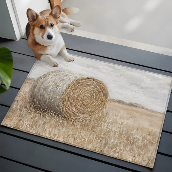 Vintage Country Small Area Rugs 2x3 Hay Bale Field Farmhouse Oil Painting Texture Entryway Rugs Washable Door Mat, Low-Profile Area Rugs Non Slip Floor Carpet for Living Room Bedroom Home Office