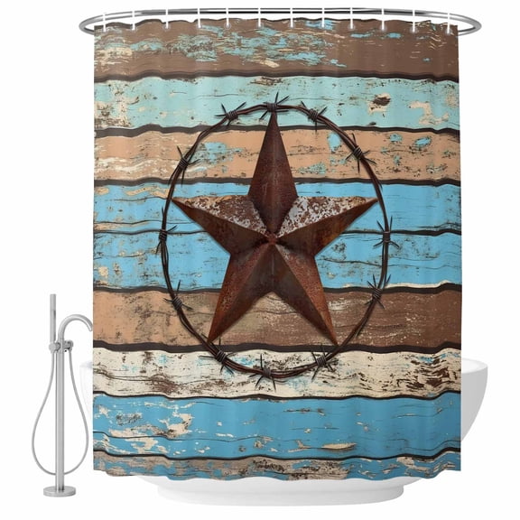 Vintage Country Star Bathroom Shower Curtains with Hooks, Texas Star Waterproof Fabric Washable Shower Curtain for Home Hotel Bathtub Decor 36x72 Inch