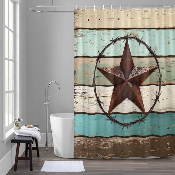 Vintage Country Star Shower Curtain for Bathroom Decor, Texas Star Waterproof Fabric Shower Curtain, 60"x72" Set with 12 Hooks