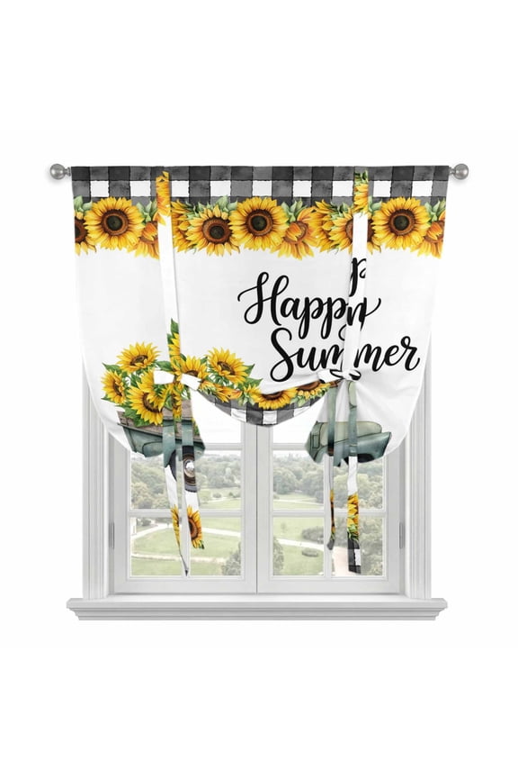 Please Take off Your Shoes Tie Up Curtain for Window, Simple Text Adjustable Tie Up Balloon Curtain Valances Rod Pocket Window Treatment for Kitchen Bathroom Bedroom 42"x63"