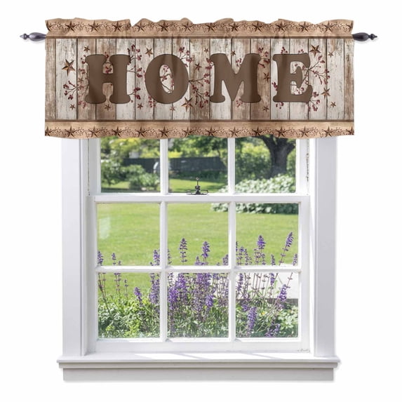 Vintage Country Star Valance Curtain Retro Home Berry Brown Wood Grain Window Valances Rod Pocket Short Curtains Window Treatments for Kitchen Bedroom Bathroom Laundry 42" x 18"