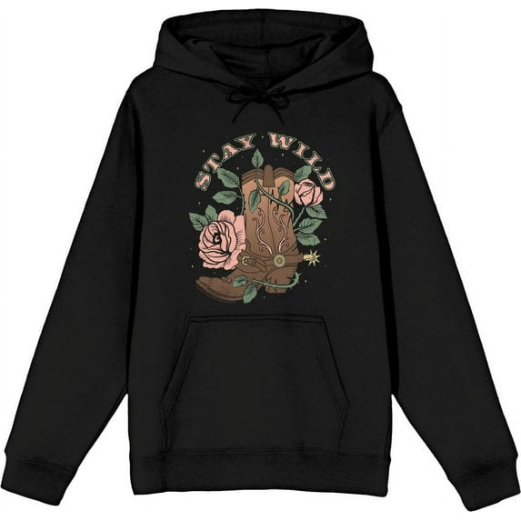 Vintage Country Stay Wild Adult Black Long Sleeve Hoodie-XS