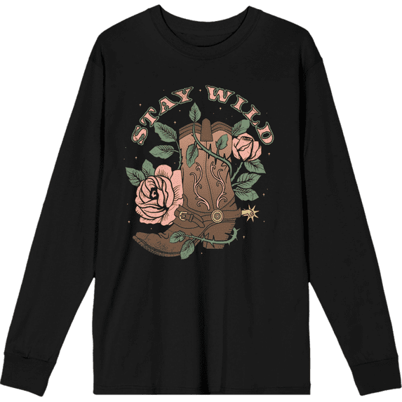 Vintage Country Stay Wild Crew Neck Long Sleeve Adult Tee
-XXL-Black