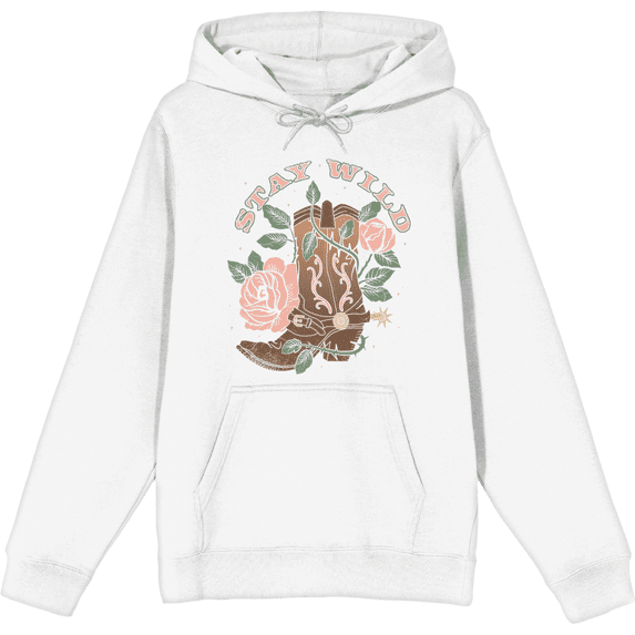Vintage Country Stay Wild Long Sleeve Adult Hooded Sweatshirt-Large-White