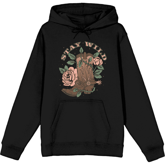 Vintage Country Stay Wild Long Sleeve Adult Hooded Sweatshirt-Medium-Black
