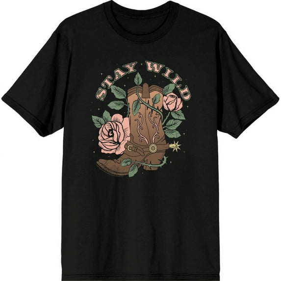 Vintage Country Stay Wild Men's Black Crew Neck Short Sleeve Tee-XS