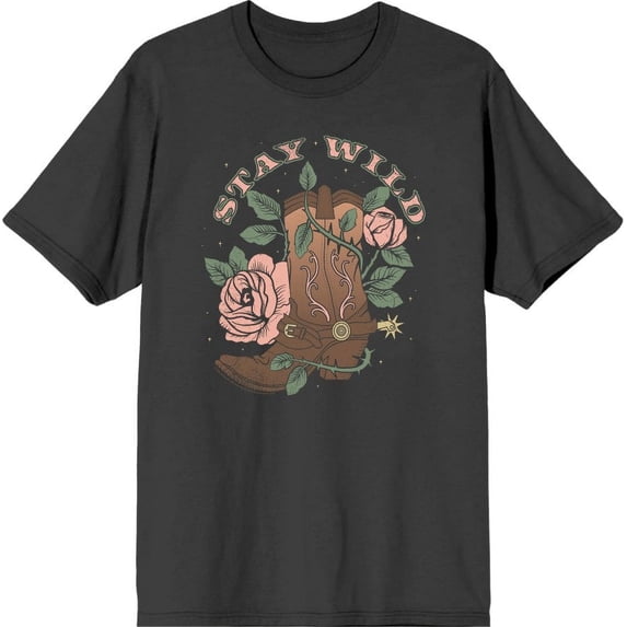 Vintage Country Stay Wild Men's Charcoal Crew Neck Short Sleeve Tee-Large