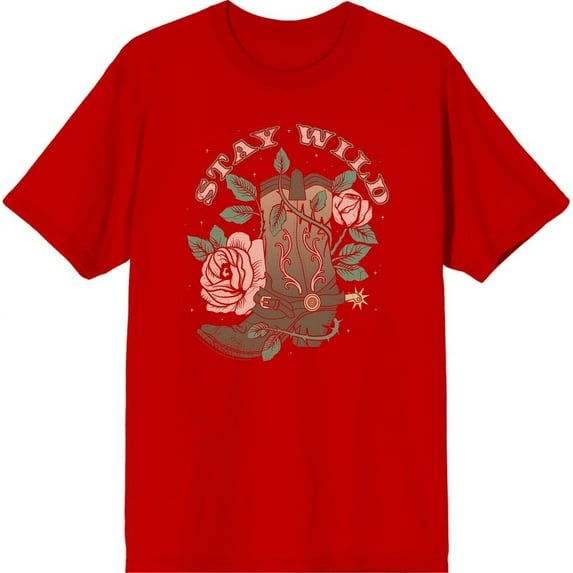 Vintage Country Stay Wild Men's Red Crew Neck Short Sleeve Tee-Medium