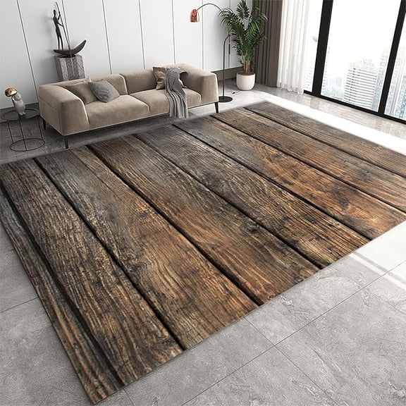 Vintage Country Style Area Rugs For Living Room, Dark Barn Old Wood Planks Farmhouse Carpet, Easy Care Machine Washable Rugs For Home Office Family Room 2' x 3'