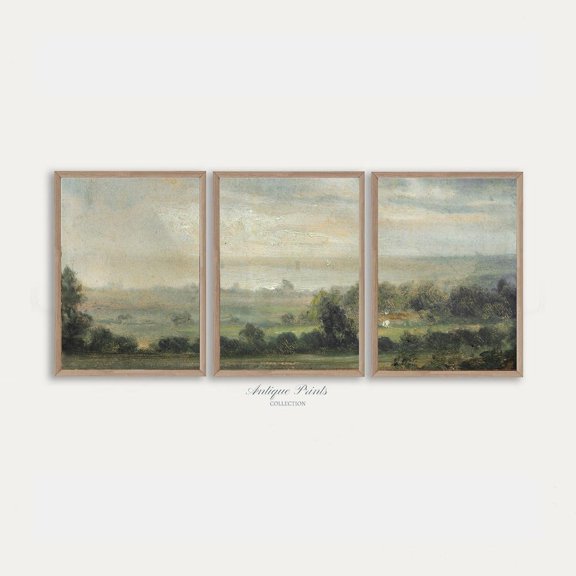 Vintage Country Sunset Landscape Split Farmhouse Wall Art Print Set 3 Unframed Paper Print 8x12
