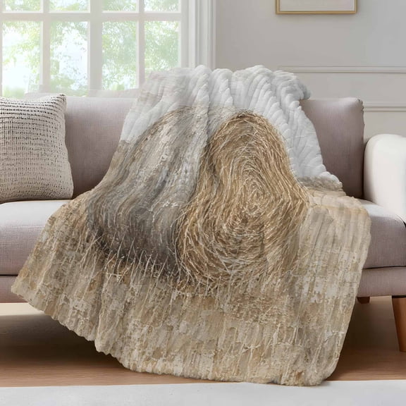 Vintage Country Throw Blanket for Couch Hay Bale Field Farmhouse Oil Painting Texture Soft and Warm Flannel 3D Striped Fuzzy Fleece Blanket Lightweight Throw for Bed, Sofa 30 x 40 Inches