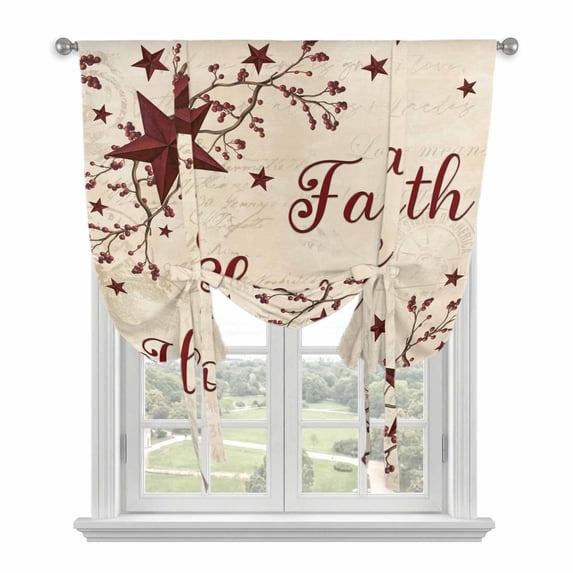 Vintage Country Tie Up Curtains for Windows, Balloon Window Shades, Vintage Rustic Texas Stars Plants Branch Kitchen Window Treatments Roll Up Curtain for Basement/Nursery 52"x45"