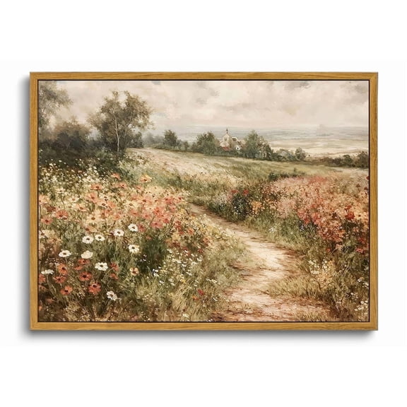 Vintage Country Wildflower Landscape Wall Art Print, Rustic Farmhouse Decor