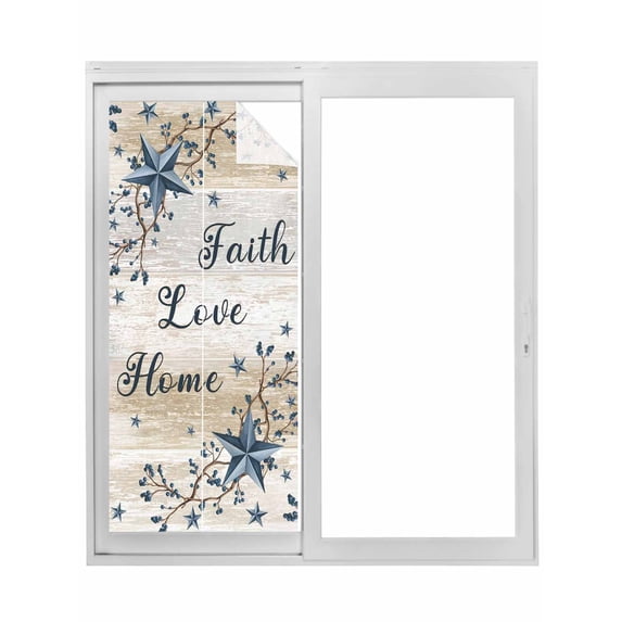 Vintage Country Window Privacy Film, Blue Rustic Texas Star Vines Wooden Grain Static Cling UV Sun Blocking Tint Film Heat Control Windows Films for Bedroom Bathroom, Window Stickers 23.6"x59"
