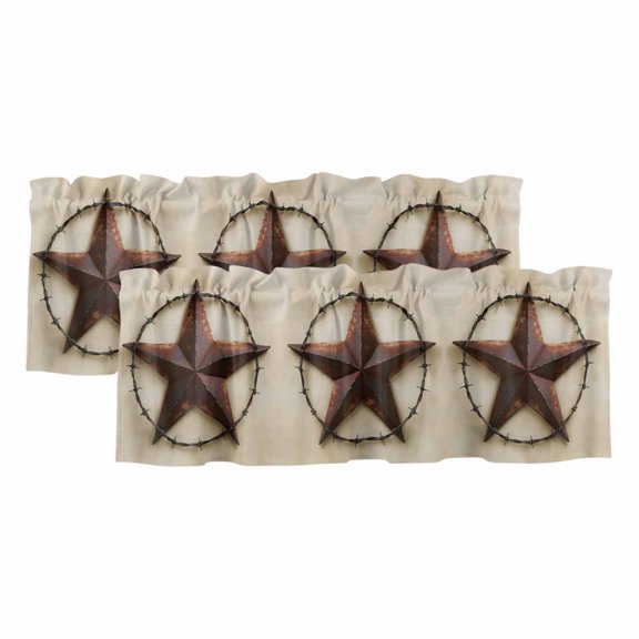 Vintage Country Window Valance, Western Lone Star Metal Circle 2 Pack Decorative Curtain for Small Windows, Light Filtering Valance with 3” Rod Pocket, 42"W x 12"L