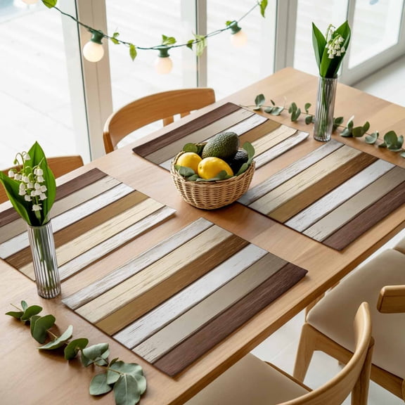 Vintage Country Wood Grain Placemats Set of 4,Wipeable Washable Table Mats for Dining Tables, Farmhouse Barn Wooden Board Place Mats for Kitchen Event Party Tabletop Decor