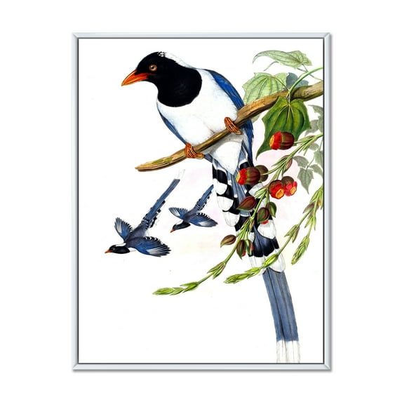 Vintage Countryside Birds On Branch IV 16 in x 32 in Framed Painting Canvas Art Print, by Designart