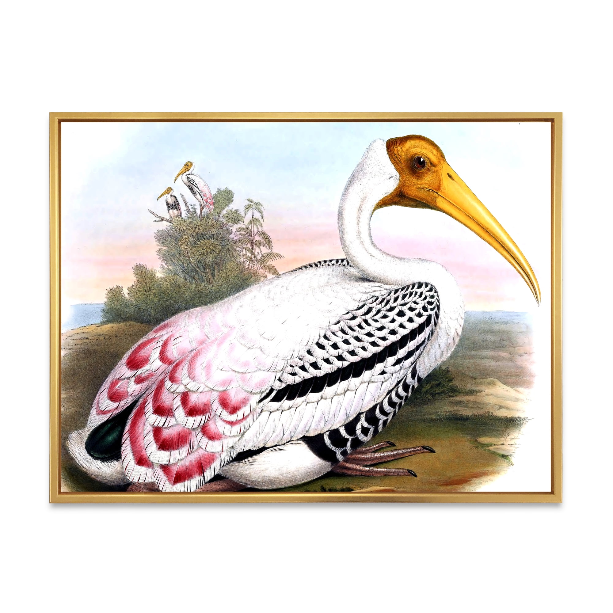 Vintage Countryside White Birds 32 in x 16 in Framed Painting Canvas