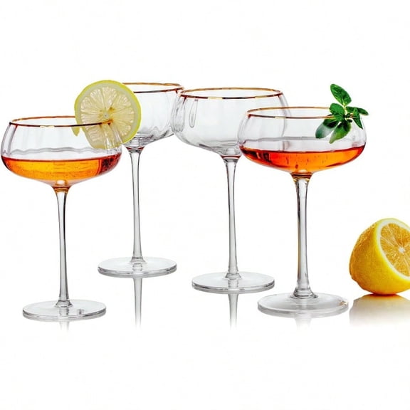 Vintage Coupe Glasses Set Of 4 Hand Blown Gold Rim Martini Glasses For Your Next Cocktail Champagne Party 9fl Oz