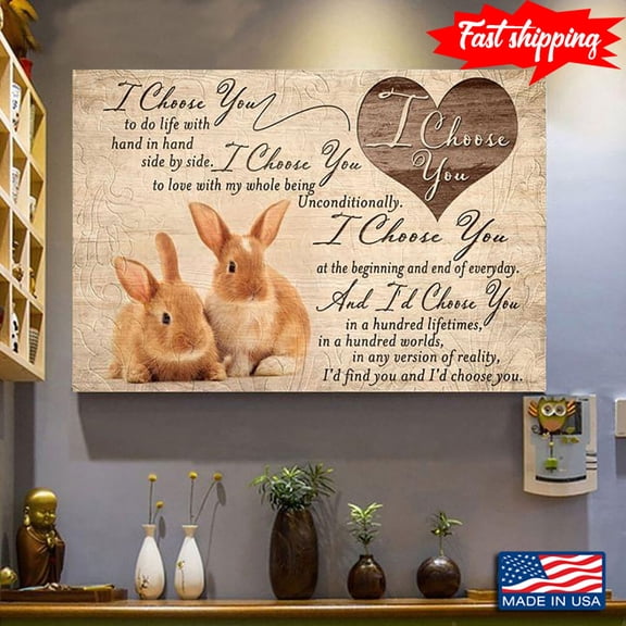 Vintage Couple Of Rabbits I Choose You To Do Life With Hand In Hand Side By Side 11 x 17 Inch Poster