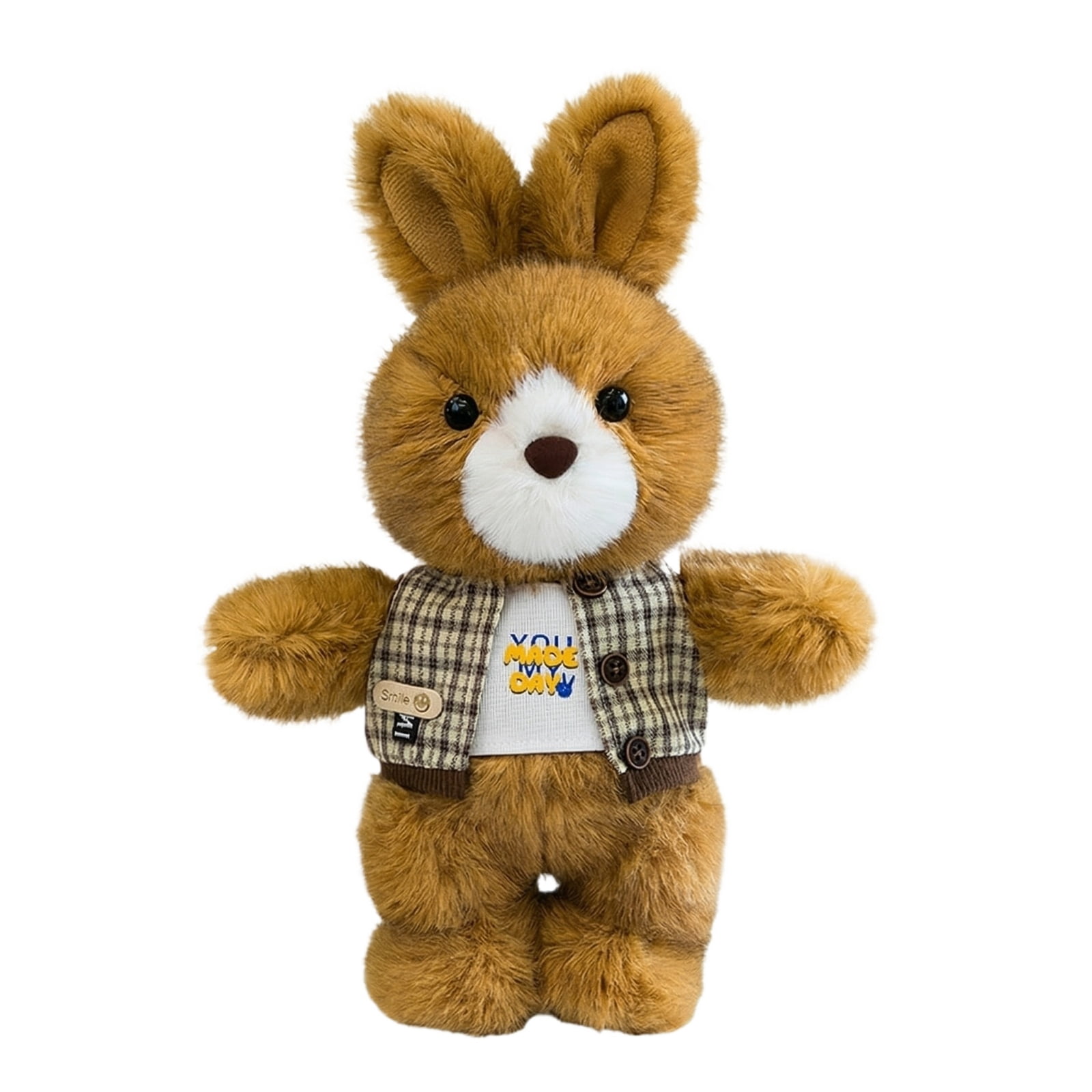Vintage Couple Outfit Bunny Plush Toy - Retro Styled Rabbit Stuffed Animal with Plaid Outfit for Kids, Boys, Girls, Bedroom Decor, Playtime, Gifting