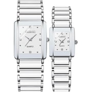 Vintage Couple Watches Men and Women Matching Quartz Watch Square Ceramic His and Hers Watches Set Pair Watches Diamond Waterproof
